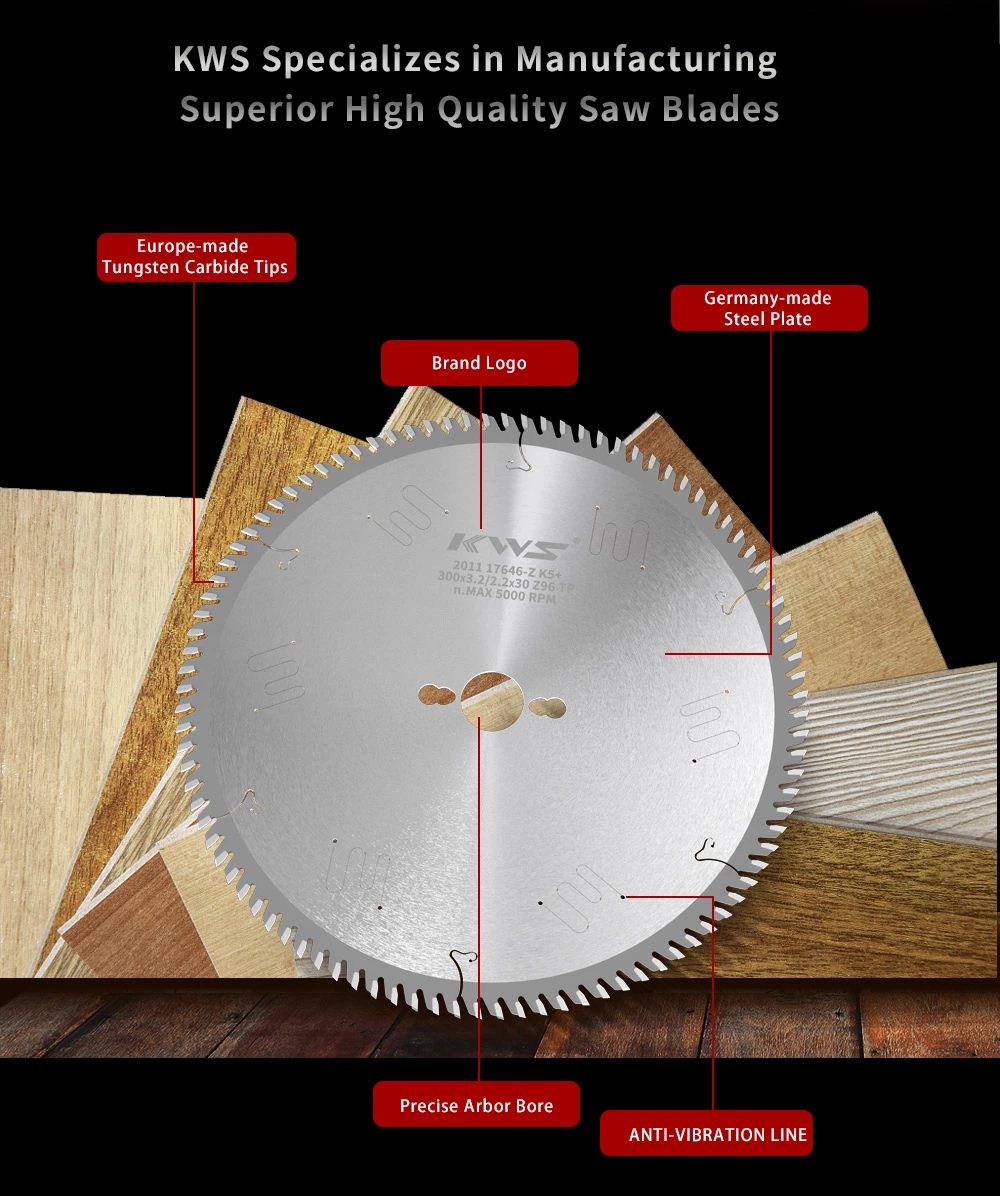 Kws Tct/PCD Circular Saw Blade 300X96t for Wood/MDF/Laminated Board with Freud/Leitz Quality.