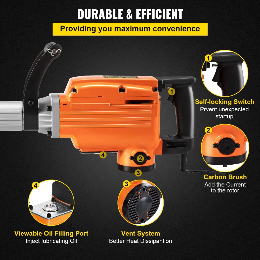 Demolition Hammer SDS Max Drill Electric pH65A 65A Spare Parts Industrial Jack Hammer with Attachments